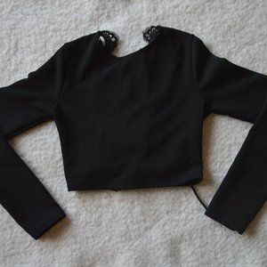 Black Cropped Long Sleeve with Open Lace Back